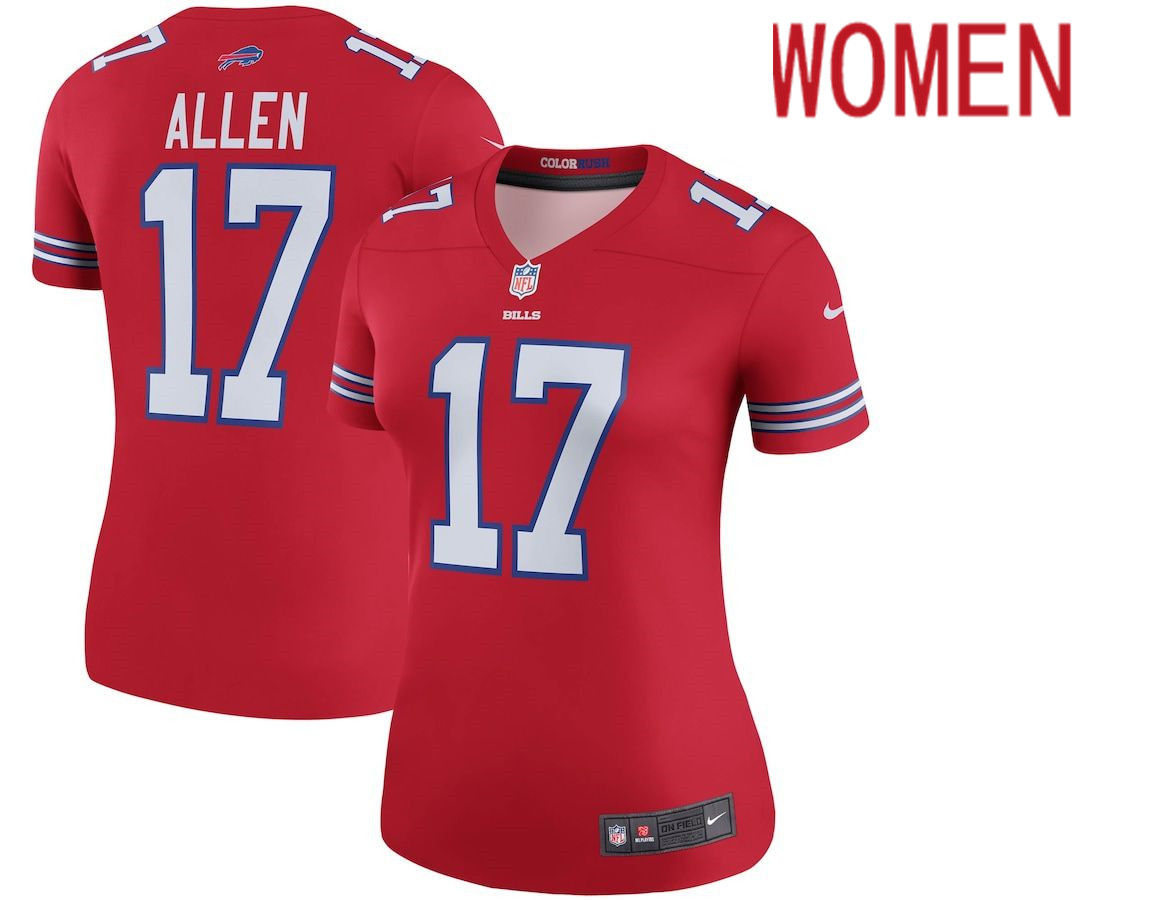 Women Buffalo Bills #17 Josh Allen Nike Red Color Rush Legend Player NFL Jersey->women nfl jersey->Women Jersey